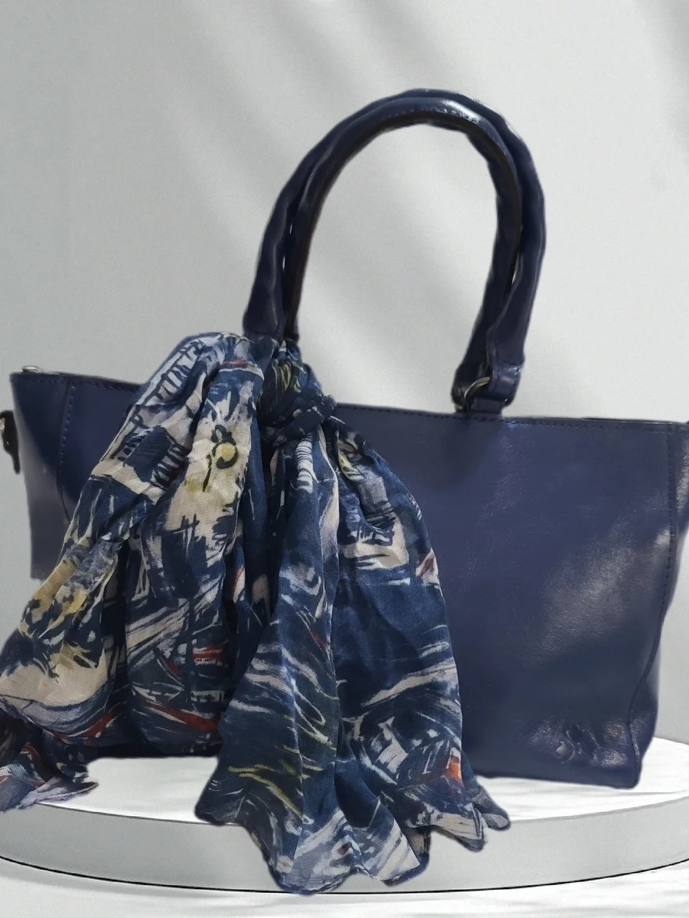 Patricia Nash Aileen Leather Top Handle Satchel Navy Peony With Scarf